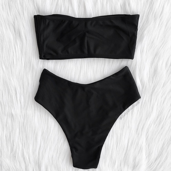 ❤️CLEARANCE❤️ black high wasted bandeau bikini set - Picture 3 of 5